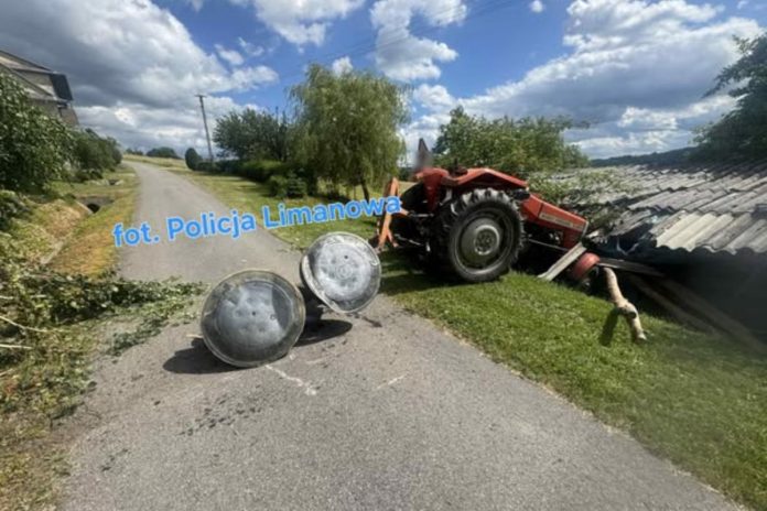 policja limanowa traktor szopa ciagnik rolniczy