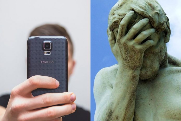 Mężczyzna robiący selfie oraz facepalm