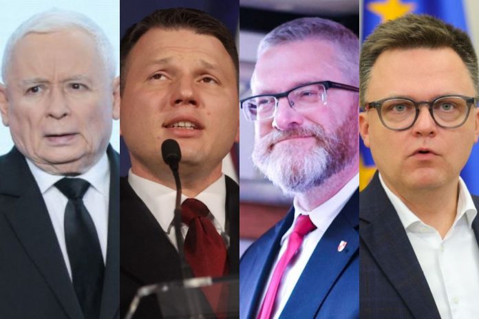 Jarosław Kaczyński, Sławomir Mentzen, Grzegorz Braun, Szymon Hołownia.