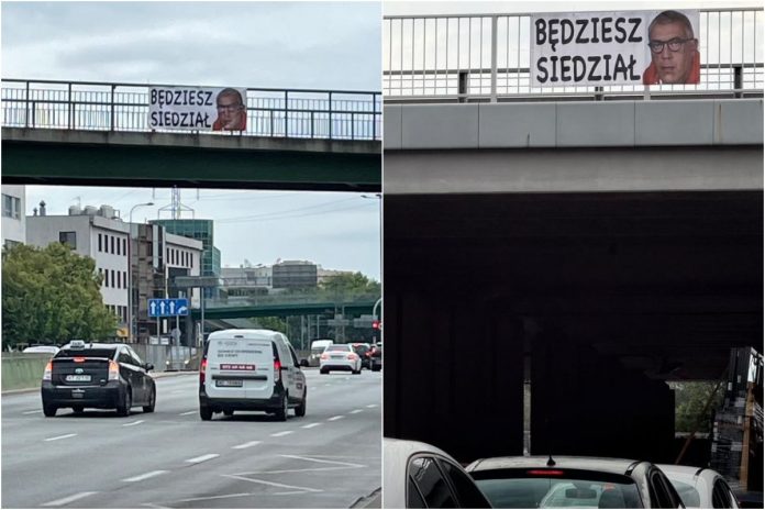 Banery z wizerunkiem Giertycha w Warszawie.