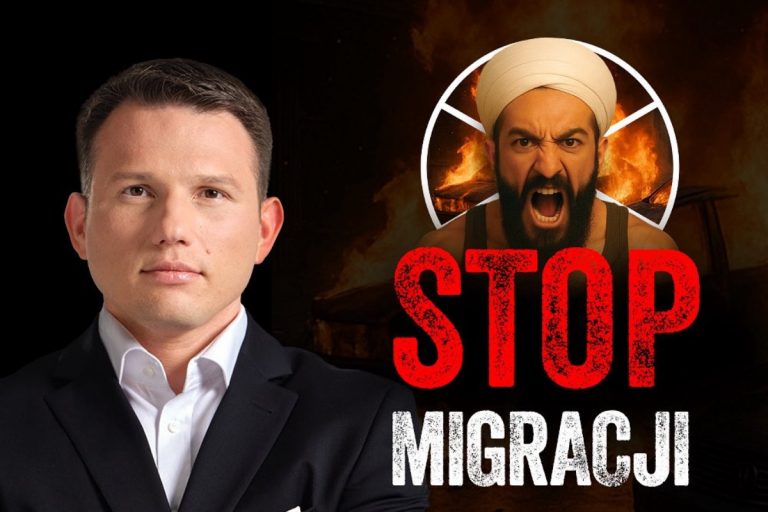 Sławomir Mentzen, "STOP MIGRACJI". Obrazek ilustracyjny. Źródło: X/Sławomir Mentzen