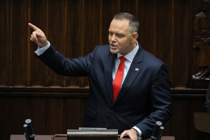 Prezydent Karol Nawrocki podczas przemówienia inauguracyjnego przed Zgromadzeniem Narodowym. Foto: PAP
