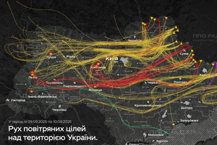 Tak wg Ukraińców wygląda atak dronów, podczas którego część z nich wtargnęła nad terytorium Polski. Obrazek ilustracyjny.