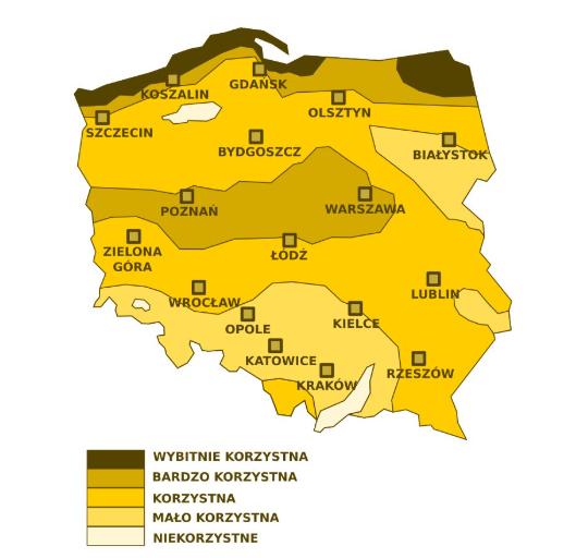Rys. 3. Mapa wietrzności dla obszaru Polski (źródło: https://tiny.pl/5w86s3v4)