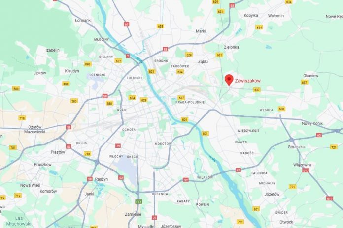Lokalizacja ul. Zawiszaków na planie Warszawy. Obrazek ilustracyjny. Źródło: google maps