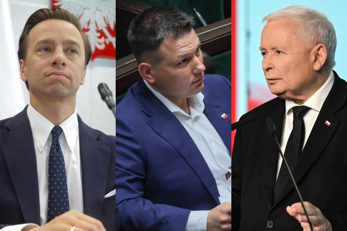 Krzysztof Bosak, Sławomir Mentzen oraz Jarosław Kaczyński.
