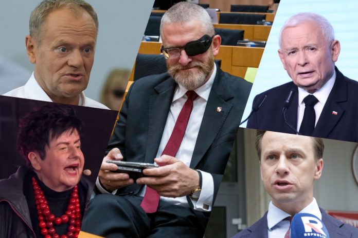 donald tusk jaroslaw kaczynski joanna senyszyn krzysztof bosak grzegorz braun sondaz
