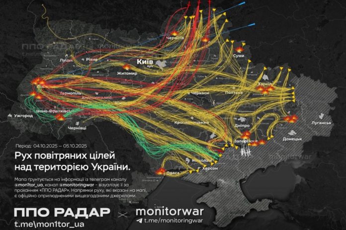 NCZAS.INFO | Atak rakietowy na Lwów. Trasy przelotu rakiet i dronów wg Ukraińców. Foto: X