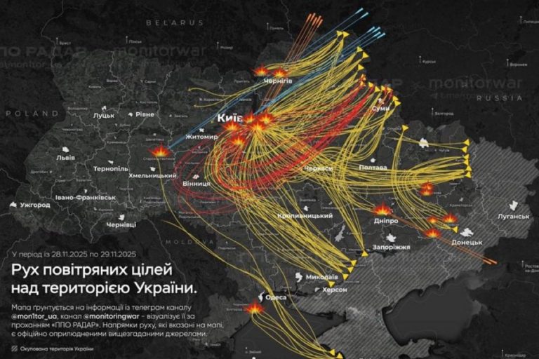 Atak rakietowy na Kijów w nocy z 28 na 29 listopada 2025r. Foto: monitorwar