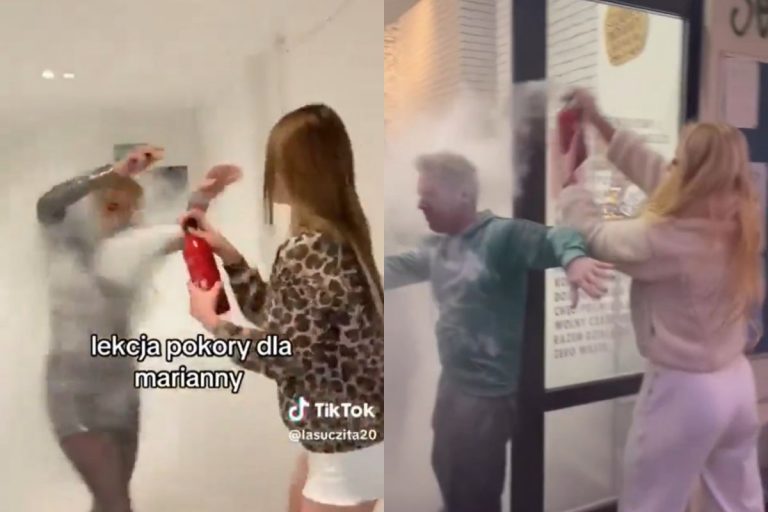 Marianna Schreiber atakowana gaśnicą przez Saar „Lasuczitę” Sise oraz Marianna Schreiber atakująca gaśnicą aktywistów "Ostatniego Pokolenia".