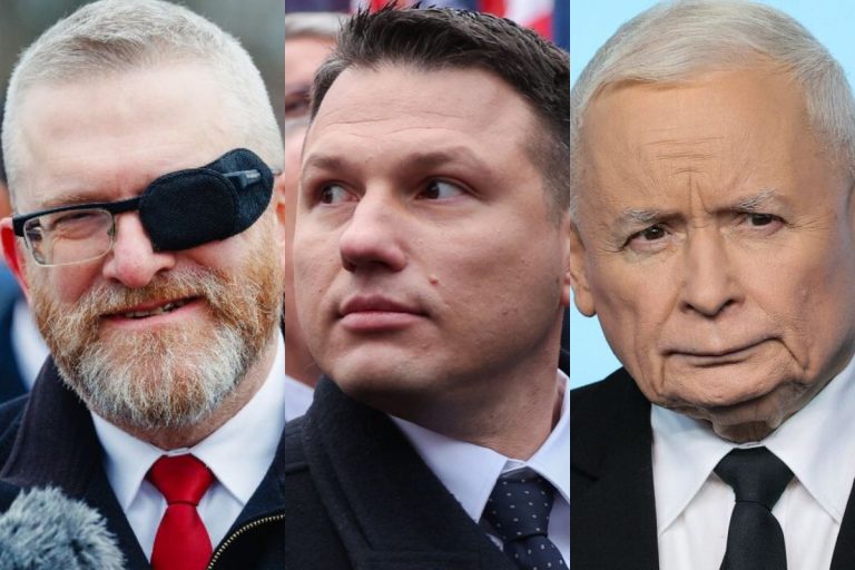 Grzegorz Braun, Sławomir Mentzen oraz Jarosław Kaczyński.