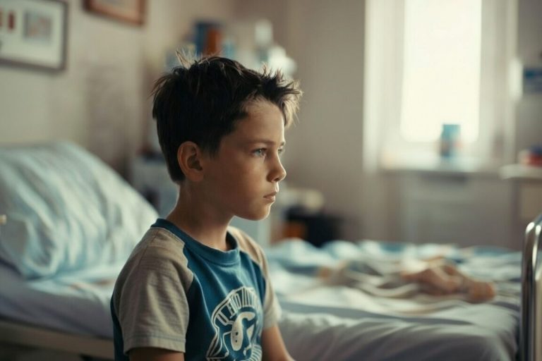 Chłopiec w placówce medycznej.