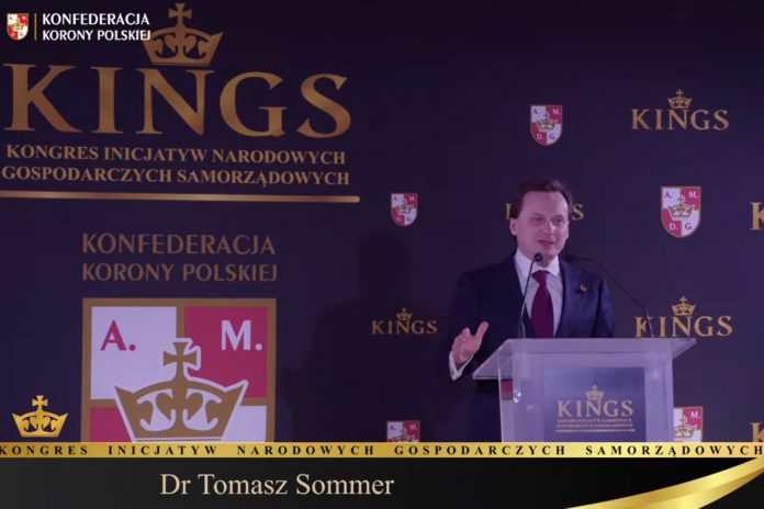 NCZAS.INFO | Dr Tomasz Sommer na Kongresie Inicjatyw Narodowych, Gospodarczych i Samorządowych KINGS. Foto: print screen yt/Grzegorz Braun