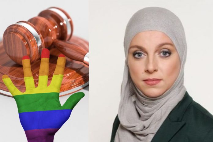 Sąd, ręka w barwach LGBT oraz poseł Samra Ćosović-Hajdarević