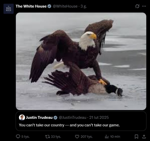 Amerykański orzeł dusi kanadyjską gęś.