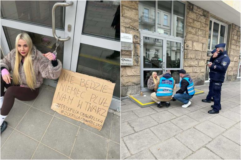 Marianna Schreiber przykuła się do warszawskiej siedziby KO.