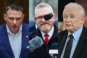 Sławomir Mentzen, Grzegorz Braun i Jarosław Kaczyński.