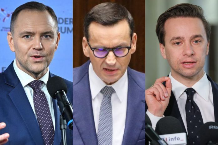 Karol Nawrocki, Mateusz Morawiecki i Krzysztof Bosak.