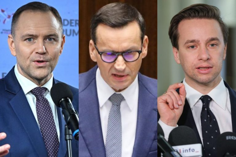 Karol Nawrocki, Mateusz Morawiecki i Krzysztof Bosak.