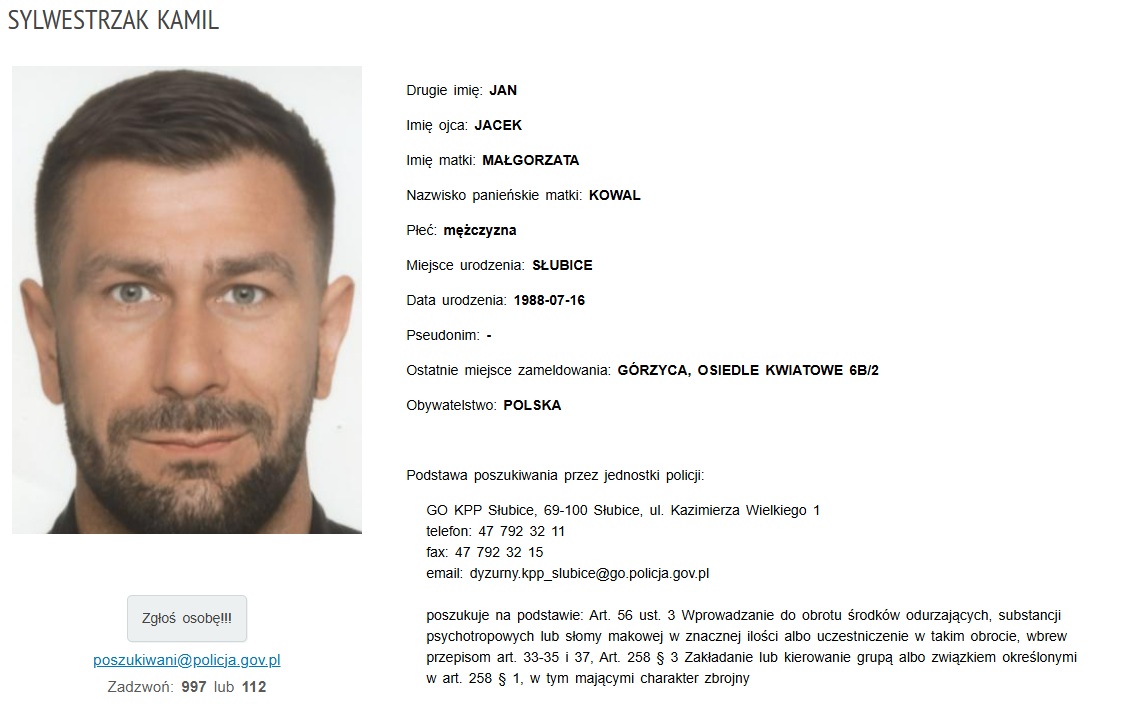 Kamil Sylwestrzak poszukiwany.