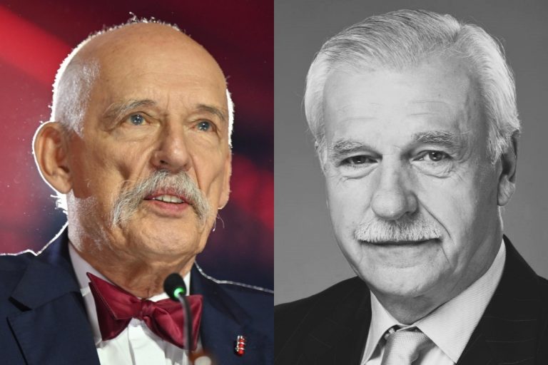 NCZAS.INFO | Janusz Korwin-Mikke i Andrzej Olechowski. Foto: PAP/wikimedia