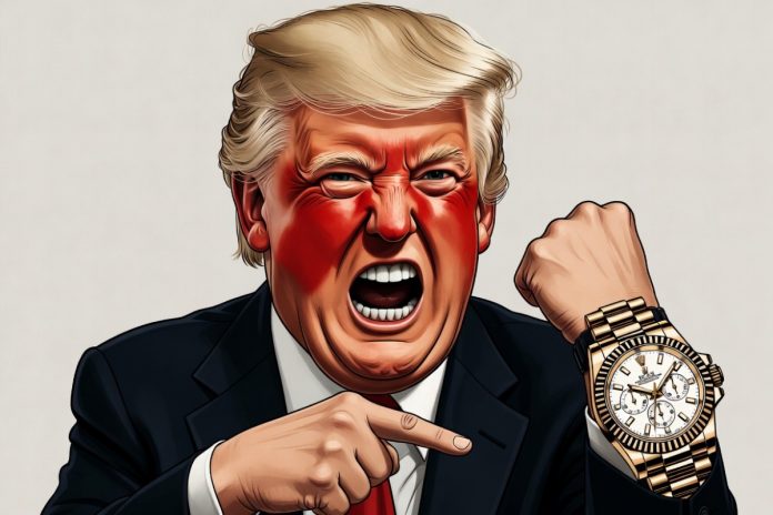 NCZAS.INFO | Donald Trump odlicza czas. Obrazek ilustracyjny: Karykatura AI