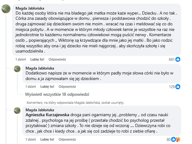 Zaginięcie Wiktorii Polnickiej. Komentarze matki.