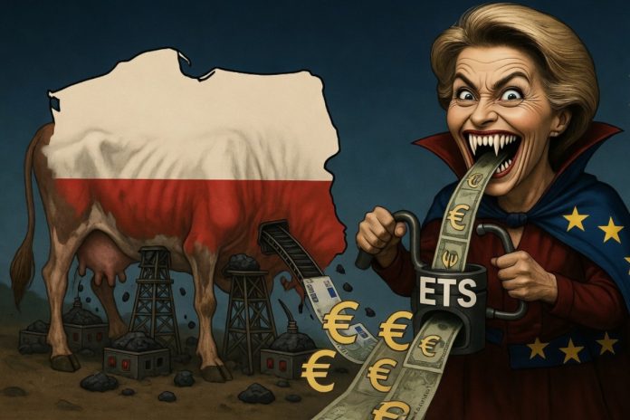 NCZAS.INFO | Unijny system ETS to mechanizm wysysania pieniędzy z kieszeni Polaków. Obrazek ilustracyjny. Źródło: AI