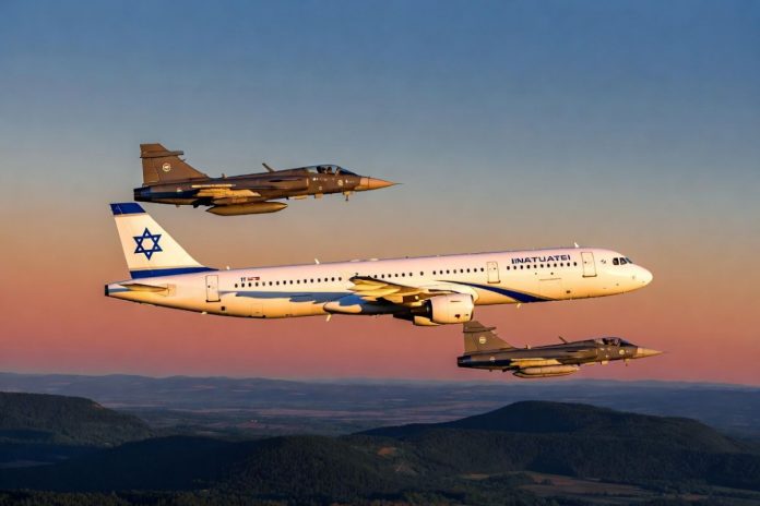 Izraelski samolot eskortowany przez dwa węgierskie Gripeny.