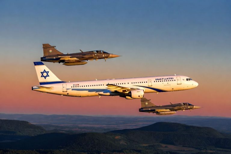 Izraelski samolot eskortowany przez dwa węgierskie Gripeny.