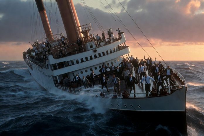 NCZAS.INFO | Polska jako Titanic. Grafika ilustracyjna wygenerowana przez AI. Źródło: Grok