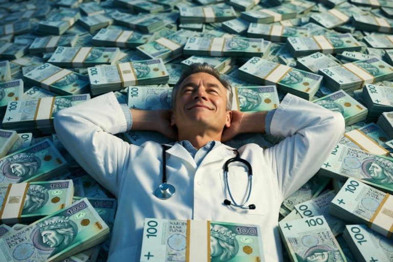 NCZAS.INFO | Lekarz na pieniądzach. Obrazek ilustracyjny AI
