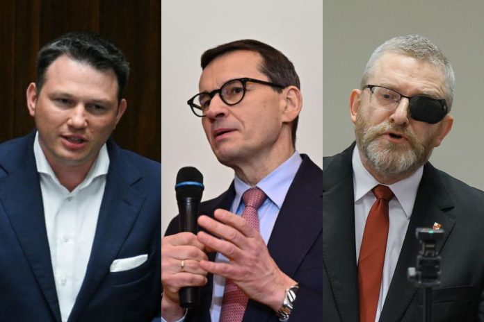 Sławomir Mentzen, Mateusz Morawiecki oraz Grzegorz Braun.
