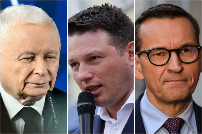 Jarosław Kaczyński, Sławomir Mentzen, Mateusz Morawiecki.