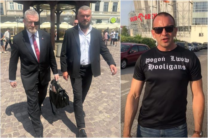 Marcin Miksza u boku Grzegorza Brauna oraz Marcin Fijas.