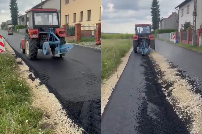 NCZAS.INFO | Rolnik zaorał świeży asfalt. Twierdzi, że to jego droga a nie miasta. Foto: print screen X