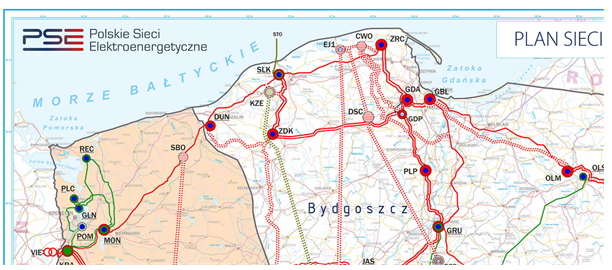 Sieci przesyłowe, mapa.