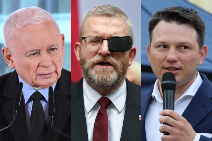 Jarosław Kaczyński, Grzegorz Braun oraz Sławomir Mentzen.