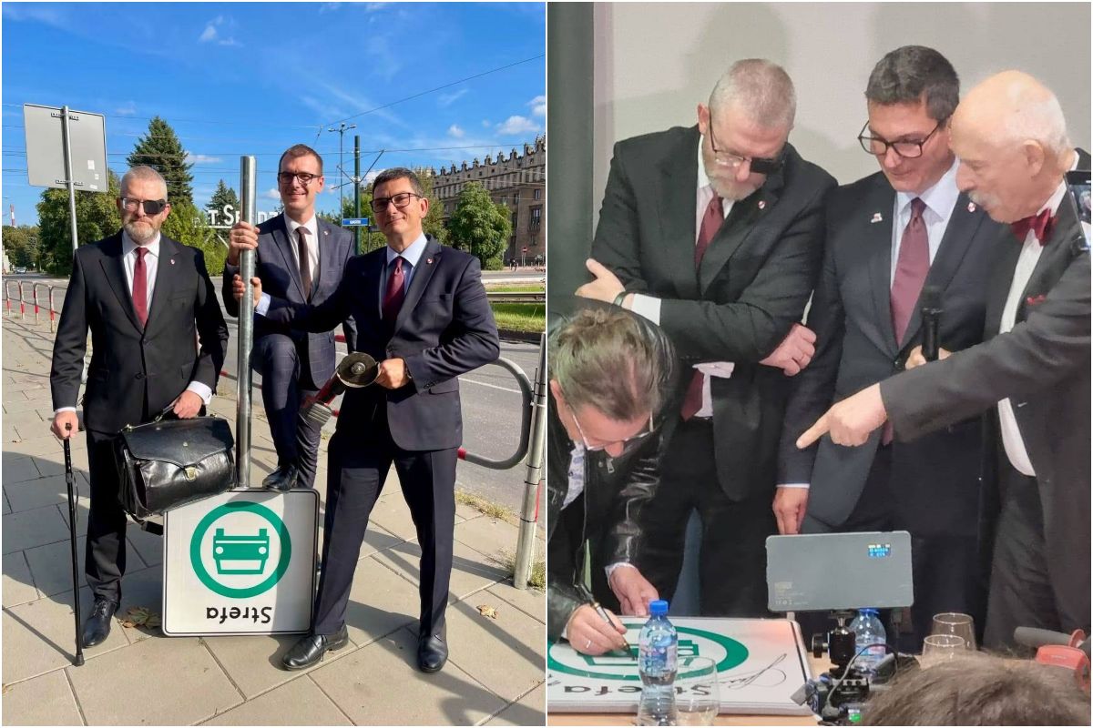 Piła w ruch. Klimek i Braun zdemontowali znak Strefy Czystego Transportu w Krakowie