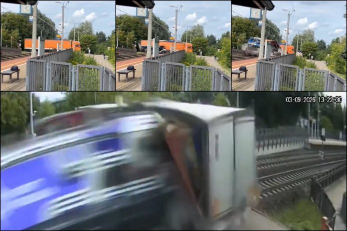 NCZAS.INFO | Pociąg Intercity uderzył w naczepę ciężarówki na przejeździe Gdańsk Lipce. Foto: print screen X