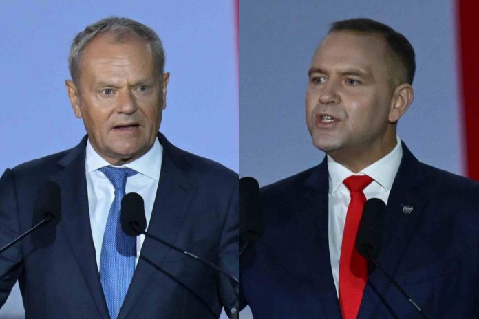 Donald Tusk oraz Karol Nawrocki.