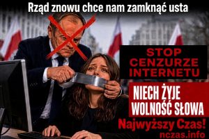 NCZAS.INFO | STOP CENZURZE INTERNETU! Rząd znowy chce nam zamknąc usta. Obrazek ilustracyjny. Źródło: AI