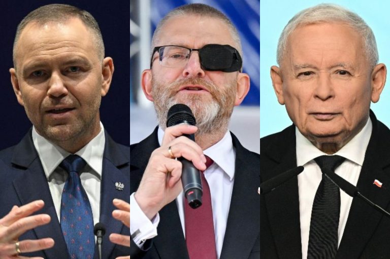 Karol Nawrocki, Grzegorz Braun oraz Jarosław Kaczyński.