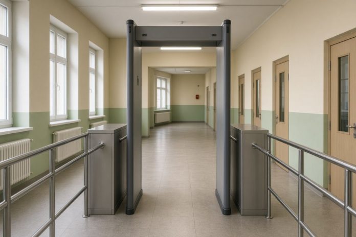 Bramki wykrywające metale w szkole.
