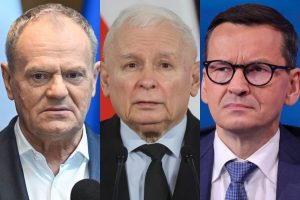 Donald Tusk, Jarosław Kaczyński oraz Mateusz Morawiecki.