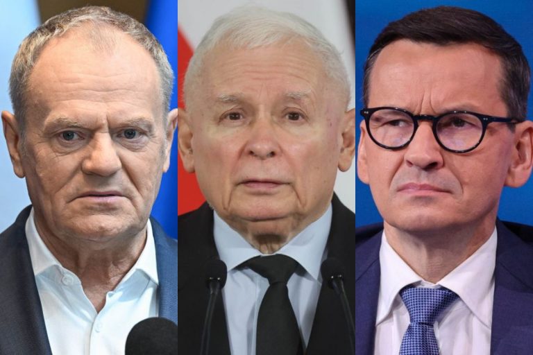 Donald Tusk, Jarosław Kaczyński oraz Mateusz Morawiecki.